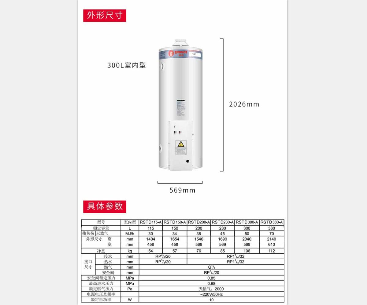 美国瑞美Rheem 恒热天燃气热水器家用商用容积式锅炉全自动恒温中央热水供应 室外安装 115升 适用3-4人洗浴 自然排烟式 全自动电子脉冲点火型