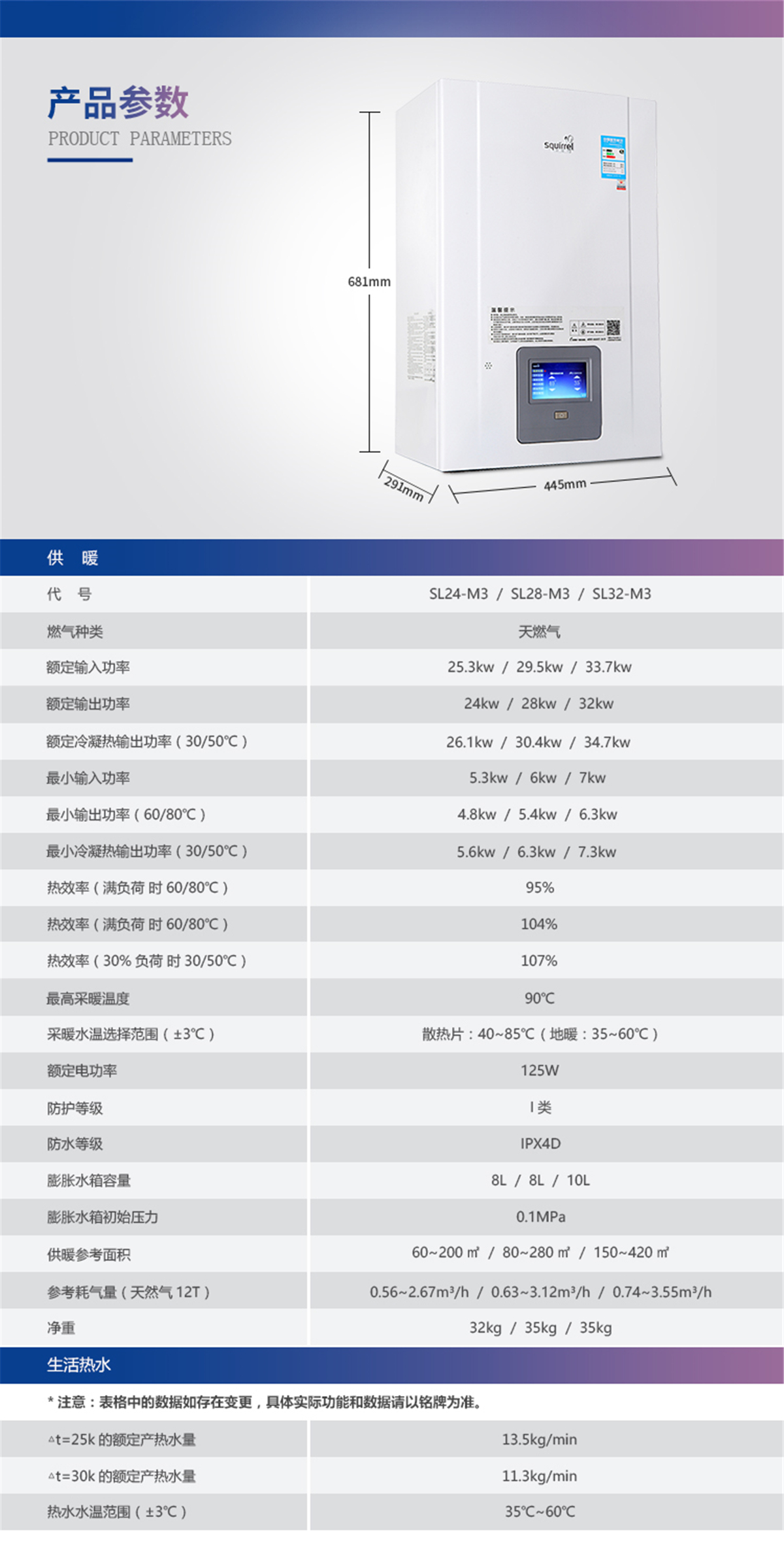 小松鼠（squirrel）天然气壁挂炉 家用燃气采暖炉 沐浴采暖两用冷凝锅炉M3 SL24-M3